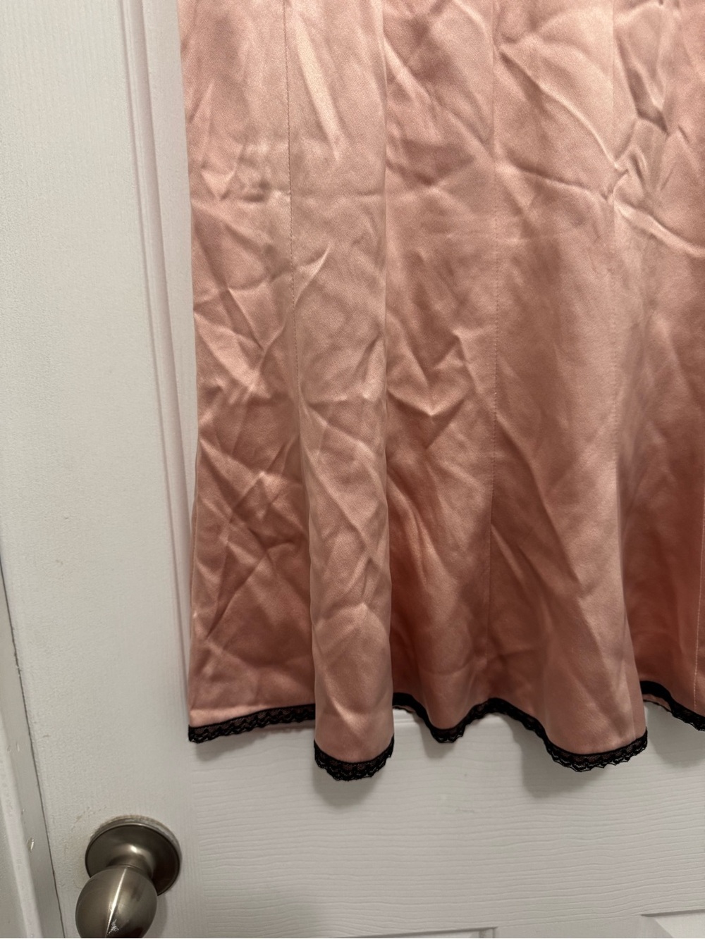 Y2K Style Express Blush Pink A-Line 100% Silk Skirt with Black Trim - Picture 9 of 15